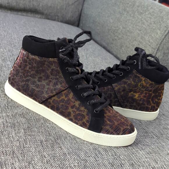 Aldo Leopard Print High Top Fashion Sneakers Shimmer Sparkle Women's Size 8.5 - Picture 2 of 8